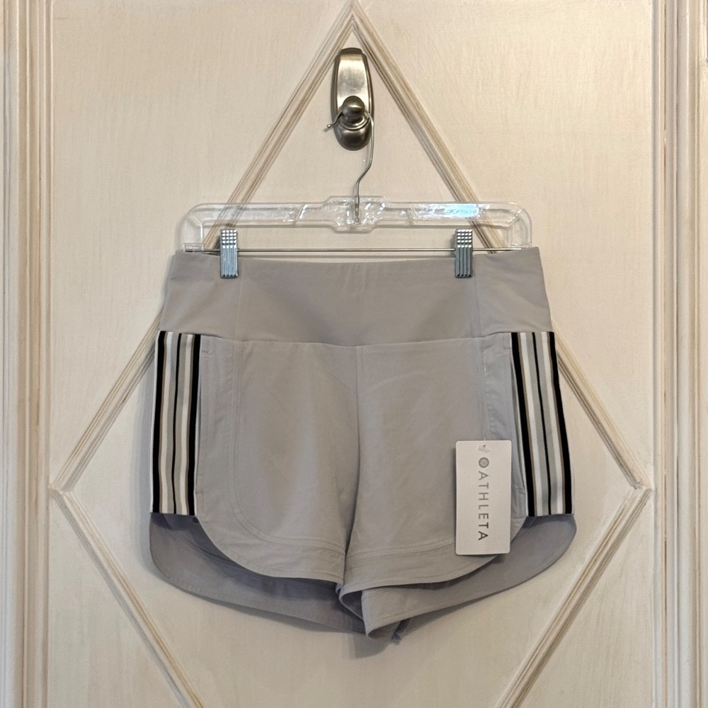 Athleta Light Gray Side Stripe Ascender Running Shorts - Picture 3 of 4